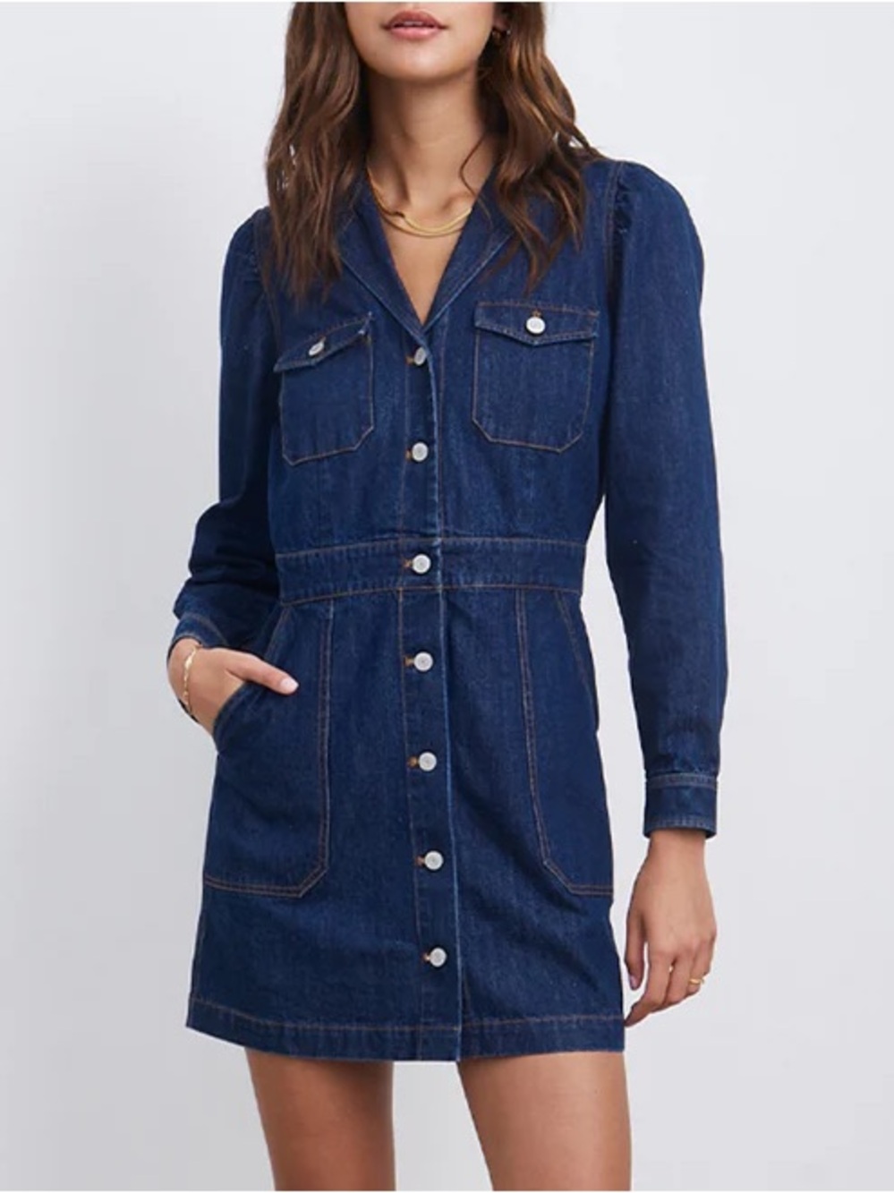 Rails Dark Blue Denim Long Sleeve Button-Front Dress